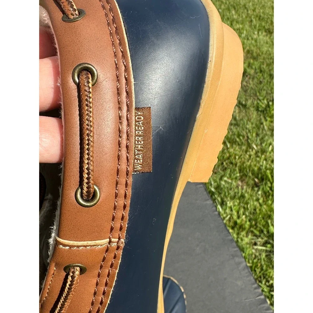 JBU Jambu Gwen Navy Blue Brown Faux‎ Fur Lined Duck Shoe Loafers Men's 11M